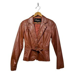 Vintage 70s Wilsons Leather Jacket Womens Sz 6 Mahogany Brown Tie Front Short
